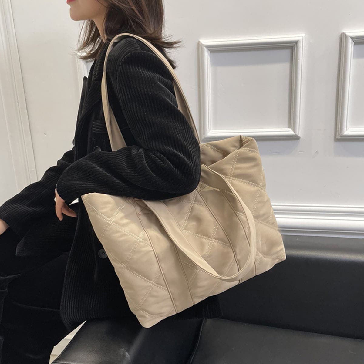 Sac Fourre-tout Léger Et Décontracté À Bandoulière Matelassé Argyle Pour Adolescentes, Femmes, Étudiants, Recrues Et Cols Blancs. Parfait Pour