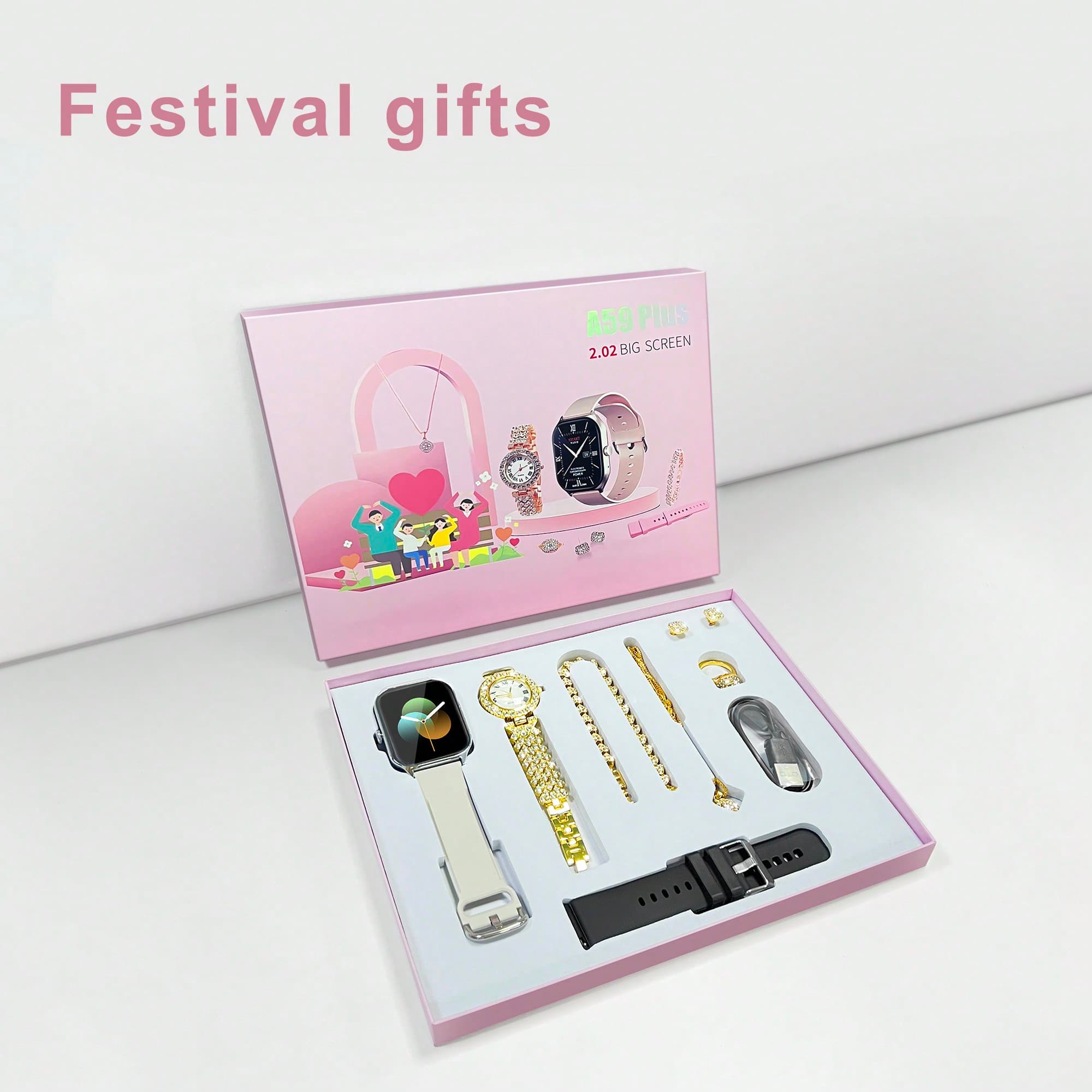 Nouveau coffret cadeau de montre intelligente avec écran tactile complet de 2,01 pour hommes et femmes. Peut passer/recevoir des appels, suivre les